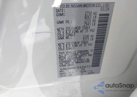 2024 Infiniti Qx60 Autograph Awd из США, поврежденный, VIN 5N1DL1HU0RC352072